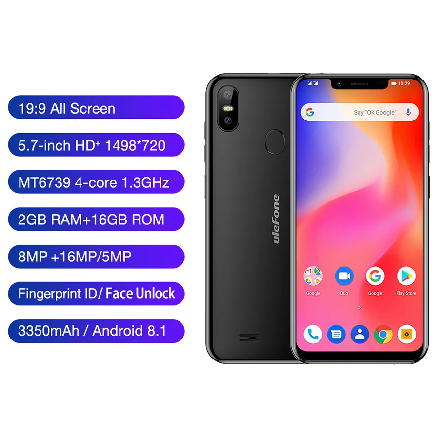 Ulefone S10 Pro смартфон с 5 дюймовым дисплеем четырёхъядерным процессором MT6739WA ОЗУ 2 Гб
