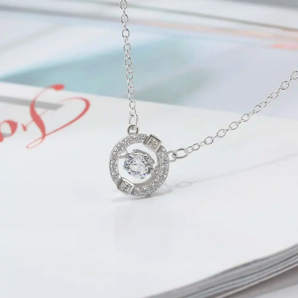 Rotatable Dancing Stone 925 Sterling Silver Pendants Necklaces Fashion Wedding Jewelry Best Gift For Mom (JewelOra NE101956)