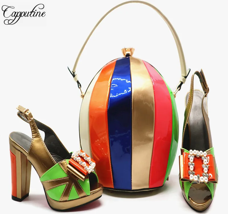 New Arrival PU Leather Woman Shoes And Bag Set For Wedding Party Fashion High Heels Shoes And Evening Bag Set 6Colors Stock G55