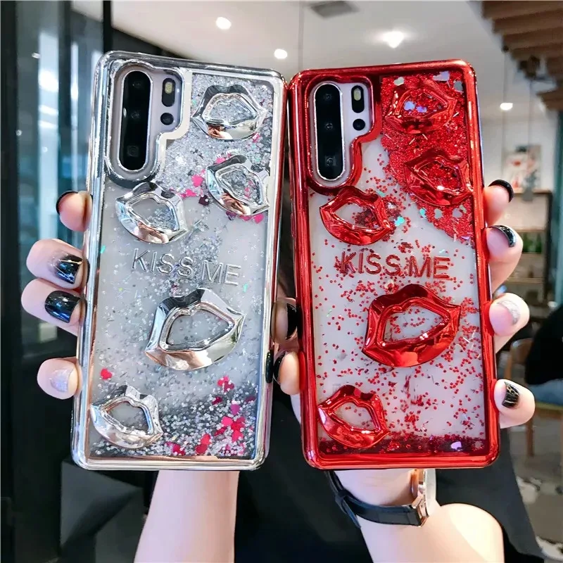 

Sexy Kiss Me Lips Quicksand Glitter Case for Huawei P30 Pro P20 lite Case for p30lite p20lite Soft TPU Electroplate Cover