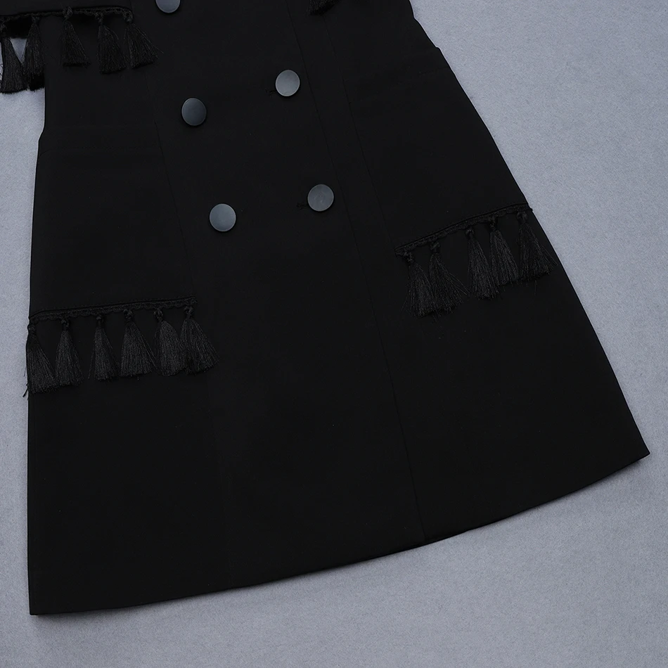 Летнее новое черное двубортное платье Элегантное с глубоким v-образным вырезом с короткими рукавами и кисточками модные вечерние платья знаменитостей
