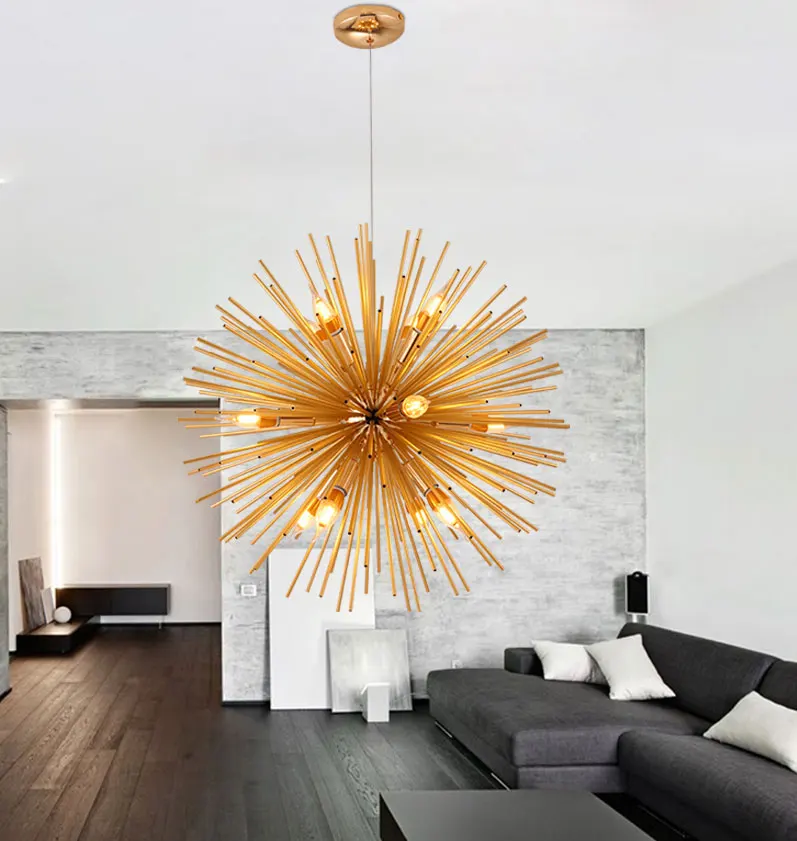 

Post-modern Gold Pendant Lights Living Room Restaurant Study led radiation sphere art Personality design pendant lamp