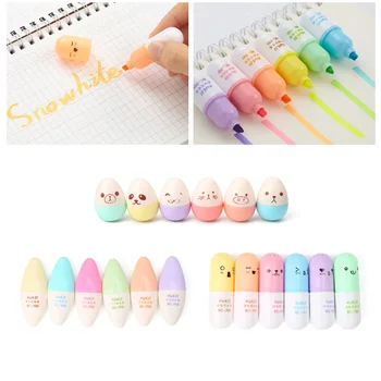 

6 pcs Mini Pill Leaves Eggs Shaped Highlighter Pens For Writing