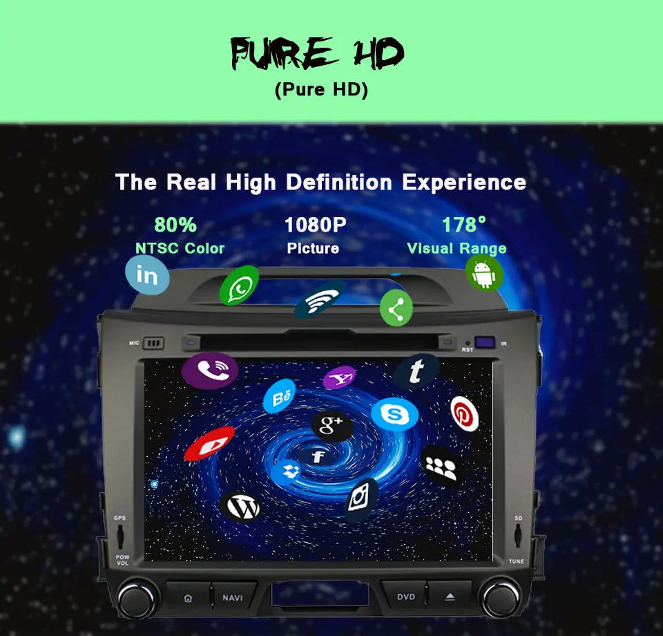 Discount HD 8" Automotivo touch screen in dash 2din head unit car dvd player gps navigation for kia sportage 2010-2015 steering wheel 2