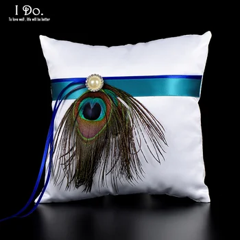 

Free Shipping Peacock Feather White Wedding Ring Pillow Wedding Supplies Wedding Accessories Decoration