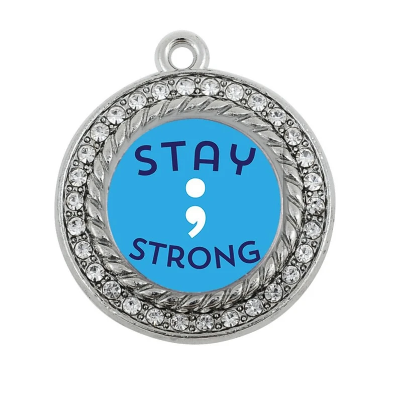 

STAY STRONG SEMICOLON MOVEMENT CIRCLE CHARM ANTIQUE SILVER PLATED JEWELRY