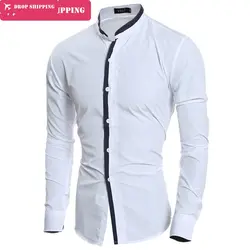 Дропшиппинг Camisa Masculina 2018 для мужчин Мода Slim Fit Повседневная рубашка рубашки с длинными рукавами принтом рубашка, Азиатский разм