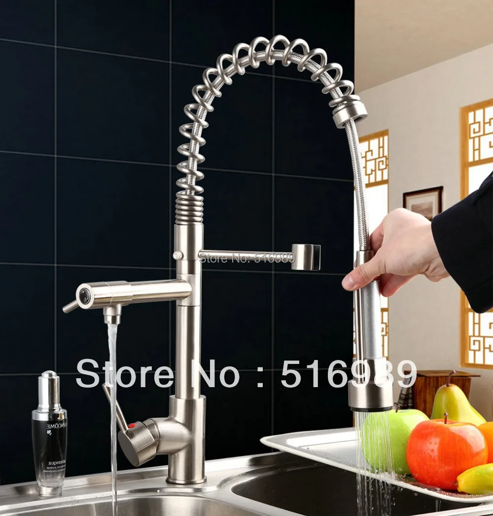 Free shipping Spring Kitchen Sink Vessel Solid Brass Faucet with Two Spouts DS 8525