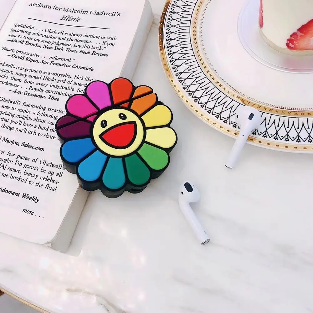 Murakami Takashi Sunflower earphone Headset Protective Wireless Bluetooth Accessories airpods Case covers For Airpods 1/2