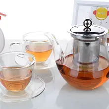1х чайный набор-565 мл термостойкий стеклянный чайник с ситечком и крышкой из нержавеющей стали+ 2 х 160 мл Двойные Стенки Чашки и наборы блюдец
