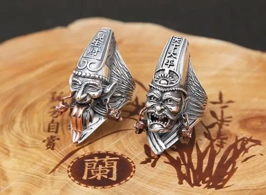 

Sterling S925 925 silver rings vintage trendy ring Black-and-white impermanence grim reaper 42mm