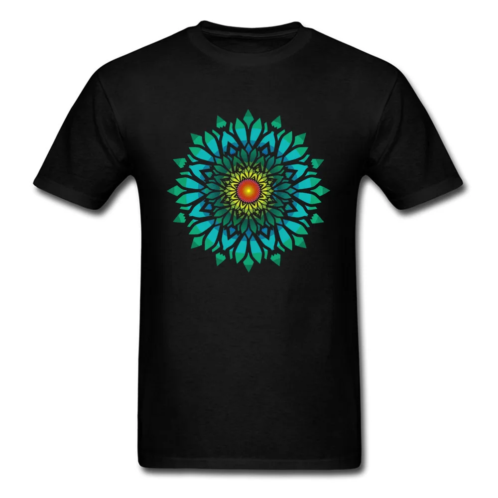 All Cotton Male Short Sleeve Blooming Sun Flower Mandala Top T-shirts Custom Tops Tees Fitted Casual O-Neck T Shirt Blooming Sun Flower Mandala black