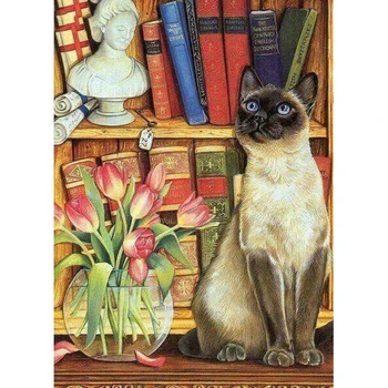 

YI BRIGHT Diamond Painting Animal Cat And Book Pattern Home Decor,Full Diamond DIY Embroidery Needlework Mosaic Gifts GT