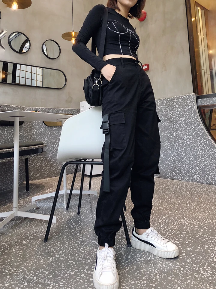 girls cargo pants black