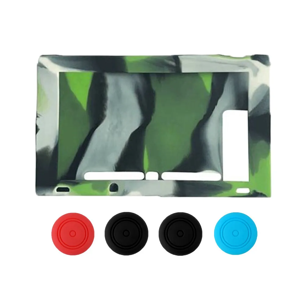 Green Camo IVYUEEN для Nintendo Switch NS консоль мягкое легковесное противоскользящая Силиконовая задняя крышка-чехол крышка с 4 Стик ручка шапки - Цвет: Green Camo