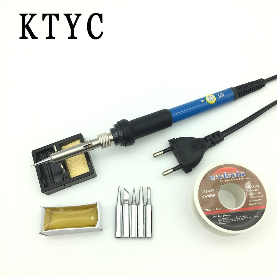 Image 220V 110V 60W Thermostatic Electric Soldering Iron Mini Solder Station With Solder Tip Iron Stand Solder Wire Paste Flux