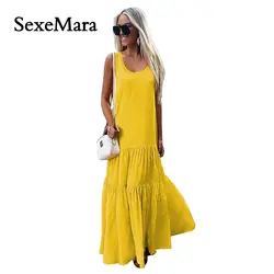 SexeMara/2018 г. летние женские платья, платье в стиле пэчворк, женские платья с круглым вырезом без рукавов, повседневное Длинное свободное