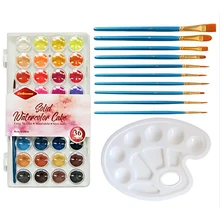 36 цветов твердый порошок пигмент+ 10 веток жемчужный светло-голубой кисти+ палитра Набор инструментов для рисования