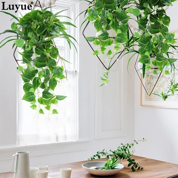 

96CM Plant Garden High quality Artificial Rattan Realistic Living Room Green Ivy Grape Leaf Vine green Loofah Vines