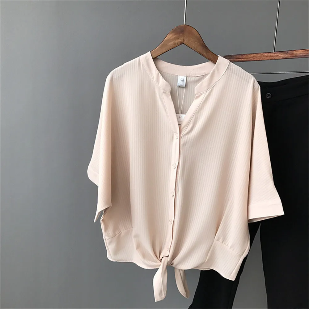Short Style Loose Chest Women Blouse Shirt 2018 Summer V Neck Casual Short Shirt Chiffon Half Sleeve Dating Blouse campus Shirt (9)