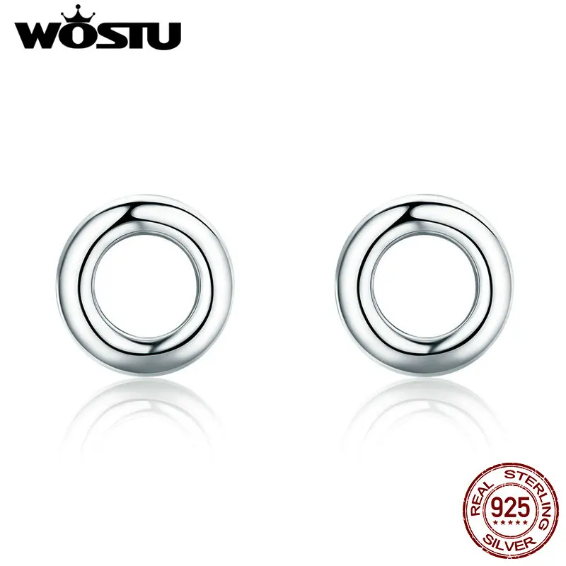 

WOSTU Hot Sale Real 925 Sterling Silver Lucky Round Circle Simple Small Stud Earrings for Women S925 Silver Jewelry Gift CQE349