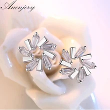 Anenjery 925 пробы серебро ааааа CZ Циркон Ледяной цветок серьги гвоздики для женщин серебро 925 ювелирные изделия Oorbellen Brincos S-E533