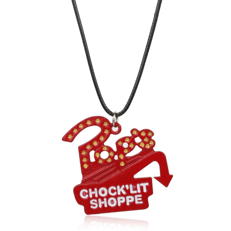

MQCHUN Riverdale TV Series Pop's Chock'lit Shoppe Logo Necklace Red Enamel Metal Charm Pendant With Rope Chain For Men Women