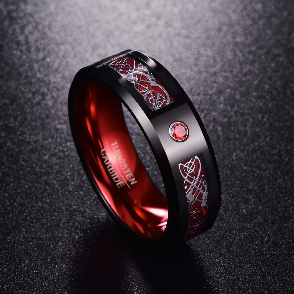 Nuncad hot sales tungsten ring 8MM wide Red men's classic wedding band ring with free shipping size 7/8/9/10/11/12