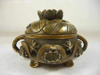 

Collection Chinese Old Copper Handwork Lotus Flowers Frog Superb Incense Burner Censer Small Statue