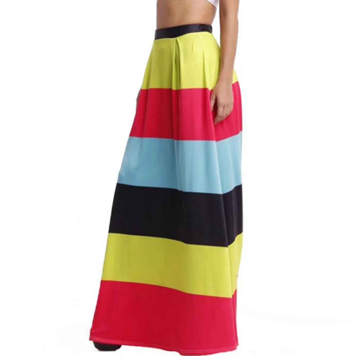 

Long Skirt Women Retro Elastic High Waist Maxi 2017 Bohemia Beach Skirts Colorful Stripe 3D Printing Women's Clothing
