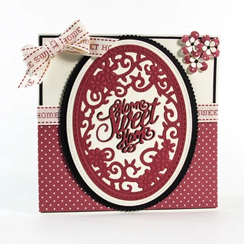 Home Sweet Home Oval Frame Metal Cutting Dies Stitched DIY Scrapbooking Stamps Craft Embossing Die Cut Making Stencil Template