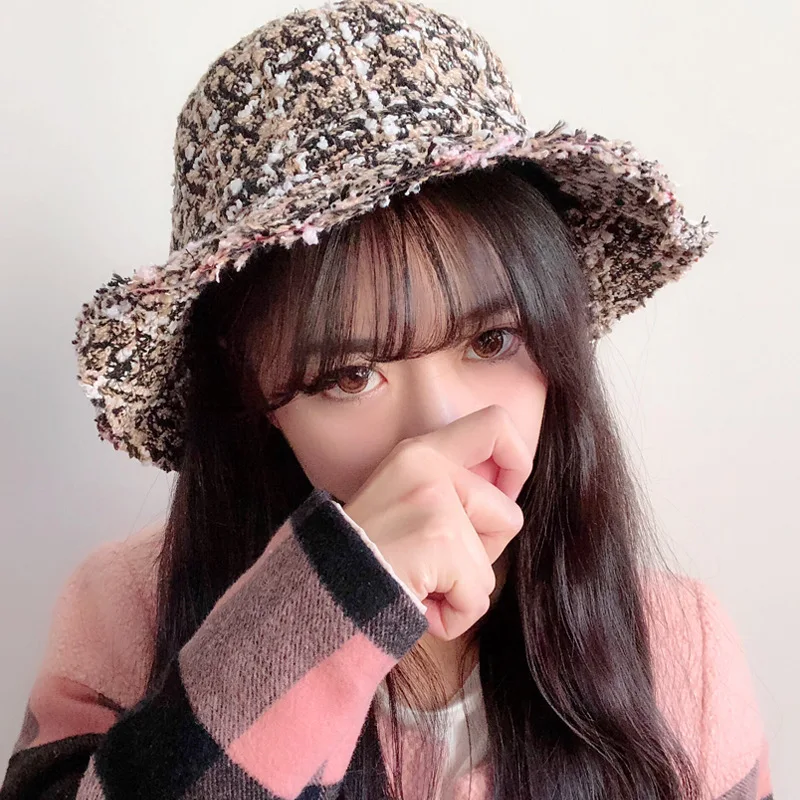 

Fisherman Hat Women's Fashion Plaid Flat Top Foldable Hat Student Chic Warm Pot Cap Traveling Wide Cap Women