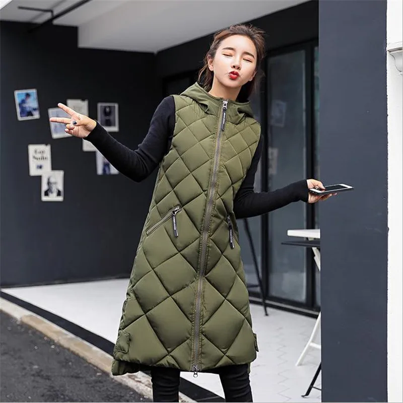 2018 New Women Vest Long Sleeveless Coat Down Cotton Thick Warm Female Vest Jacket Autumn Winter Women Waistcoat Plus Size D380