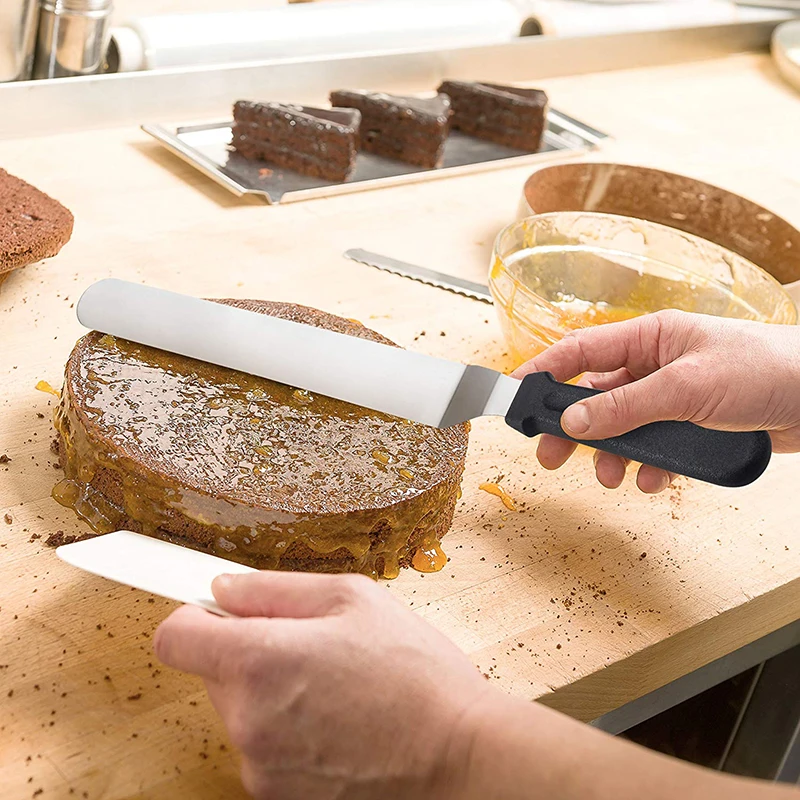 Офсетный шпатель с пластиковой ручкой-профессиональные инструменты для украшения тортов-", 8" и 1" посуда для тортов из нержавеющей стали шпатель