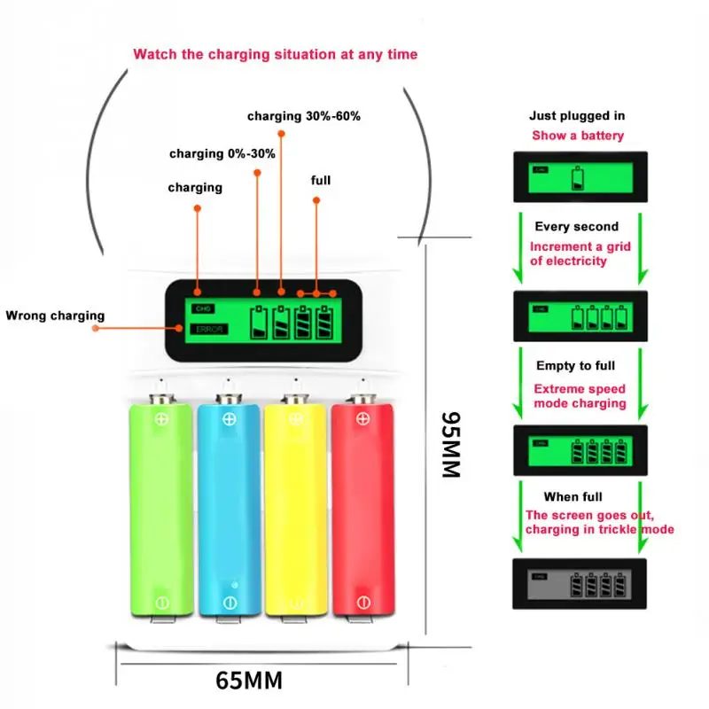 4 слота интеллектуальное зарядное устройство для AA/AAA никель-металл-гидридных аккумуляторов с ЖК-дисплеем#0828