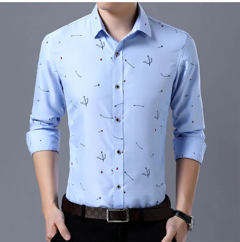 2019 Новый Для мужчин рубашки хлопок Для мужчин Футболка с принтом Для мужчин s одежда рубашка социальных для бизнес на каждый день Slim Fit