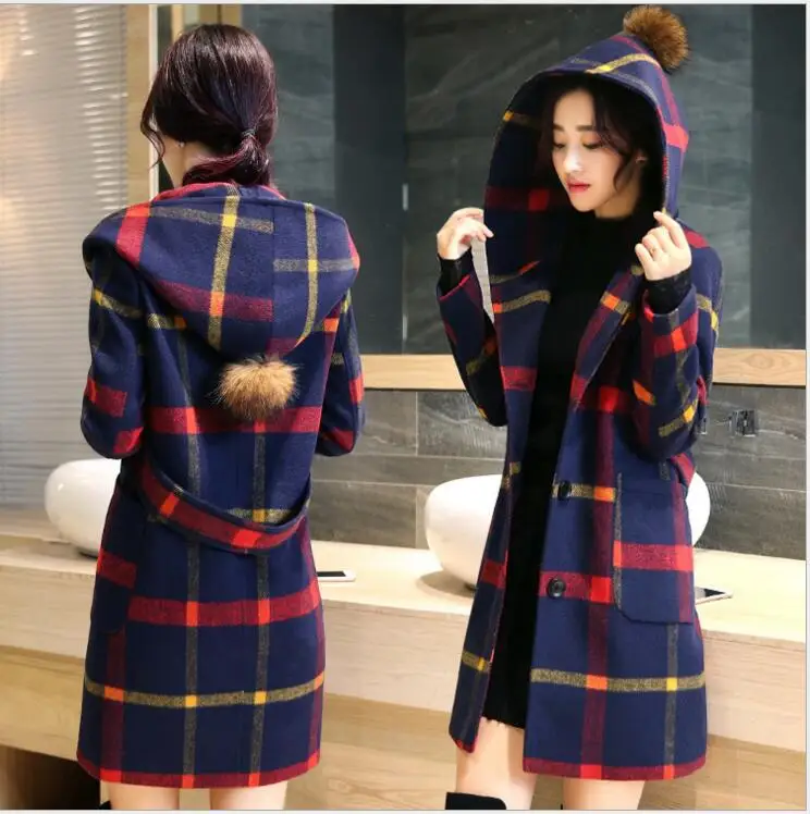 2016 fashion young women font b tartan b font clothing long hoodie coat jacket autumn winter