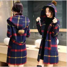 2017 fashion young women tartan clothing long hoodie coat jacket autumn winter overcoat for female fashion