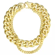 Двойной браслет-цепочка для мужчин, серебро, нержавеющая сталь, кубинские звенья, браслет-цепочка, мужские хип-хоп ювелирные изделия, дропшиппинг, подарки DB07