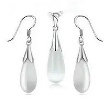 Free shipping hot sell water drop cat eye gem 925 silver jewelry sets pendant necklace 45cm drop earrings wholesale 1set/lot Free shipping hot sell water drop cat eye gem 925 silver jewelry sets pendant necklace 45cm drop earrings wholesale 1set/lot