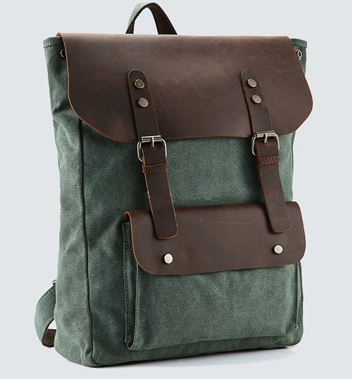 Винтажный кожаный военный холщовый рюкзак, мужской рюкзак wo, мужской школьный рюкзак, школьная сумка,, рюкзак, рюкзак, mochila - Цвет: Lake green  Medium