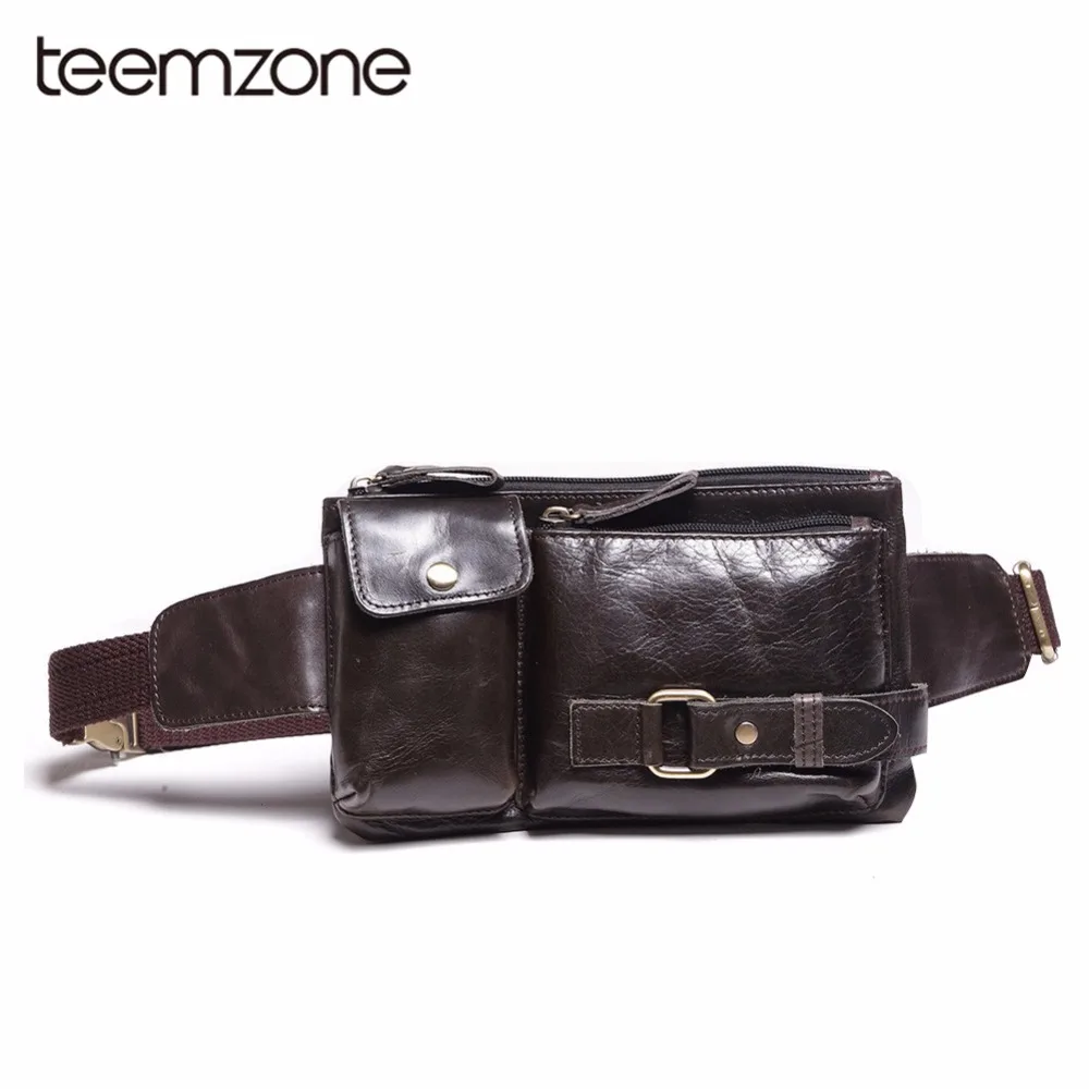 

Teemzone Genuine Leather Waist Packs Fanny Pack Belt Bag Phone Pouch Bags Waist Pack Male Small Waist Bag Leather Pouch S3371