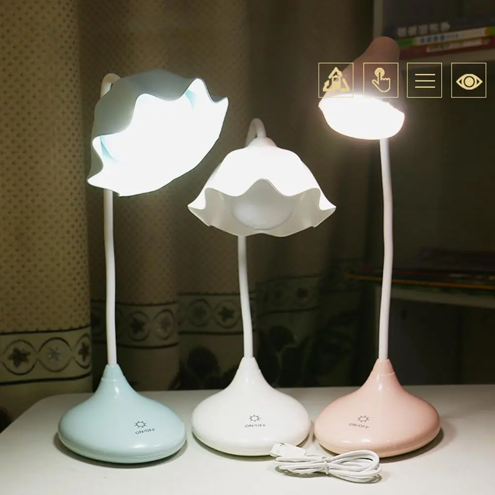 Lotus Shape Touch 3 шага Затемняющая лампа для защиты глаз настольная яркий USB