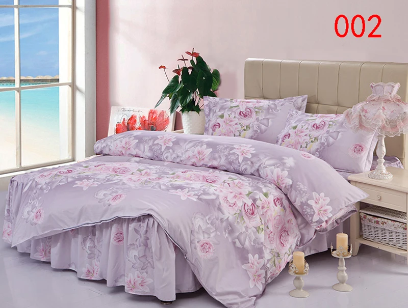 Twin Full Queen Purple Polyester Bed Skirt 4Pcs Bedding Set Dust Ruffle