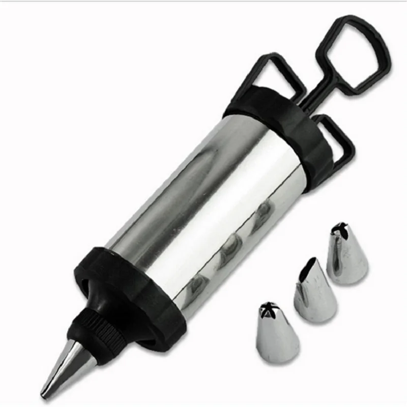 

4 Stainless Steel Icing Piping Nozzle + 1 Cake Cream Syringe 3D Fondant Cake Decoration Set DIY Baking Pastry Tools