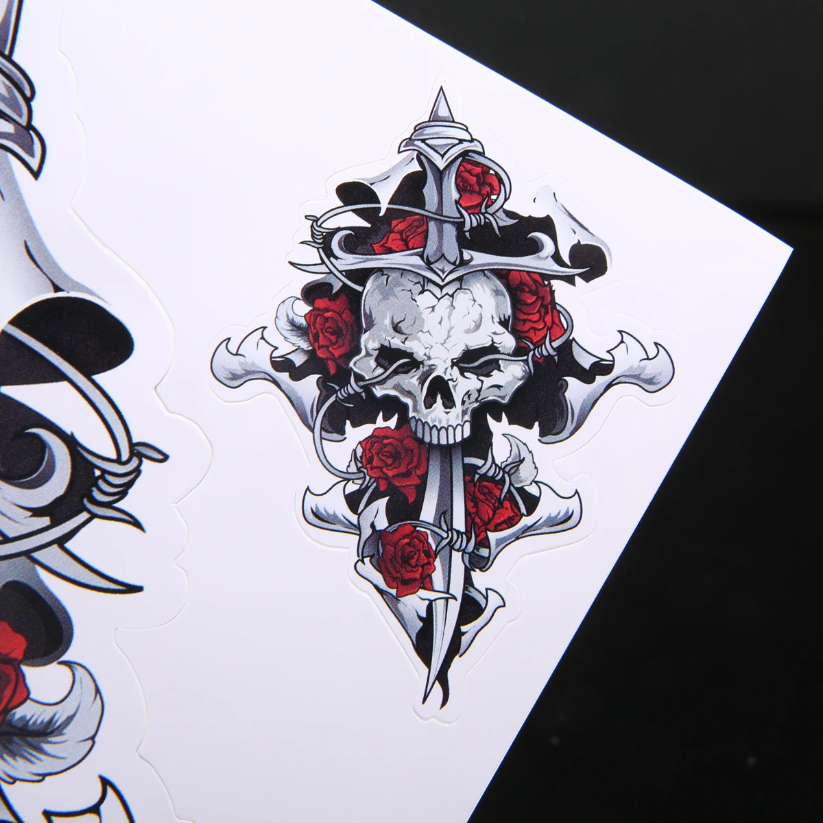 1 Sheet Red Rose Skull Self-adhesive Sticker Funny Decal Motorcycle Decoration For Auto Motorbike Motocross Scooter