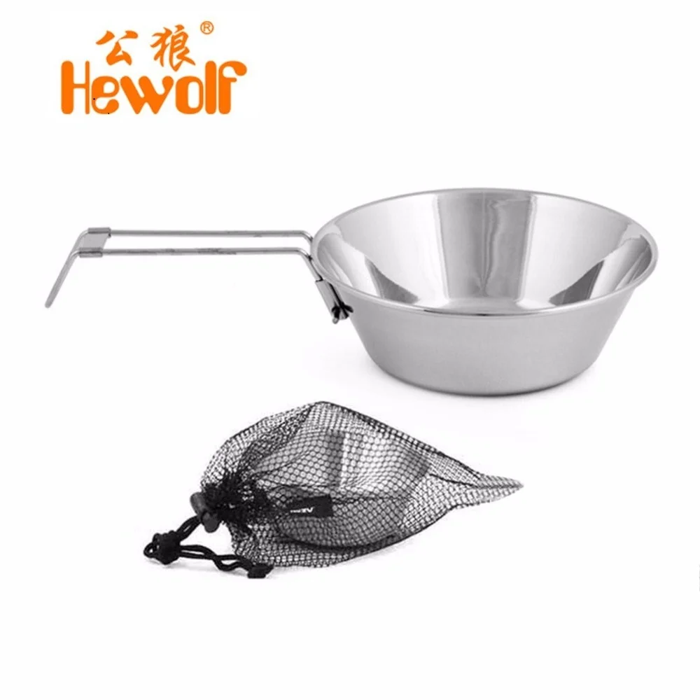 

Outdoor Camping Picnic Tableware Handle Pot Pan Cookware Stainless Steel Foldable Bowl Hiking Portable Space-saving Small Picnic