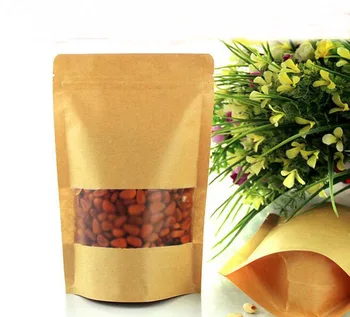 

16x24cm Food Storage Matte Window Zip lock Glossy Brown Kraft Paper Doypack Pouch Stand Up Pack Bag For Coffee Beef jerky