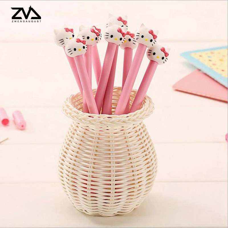 

6pcs/lot Kawaii Stationery Cartoon KT Cat Soft Gel Black Gel Ink pen Student Office Pen 0.38mm Writing Pen Decorative Pen
