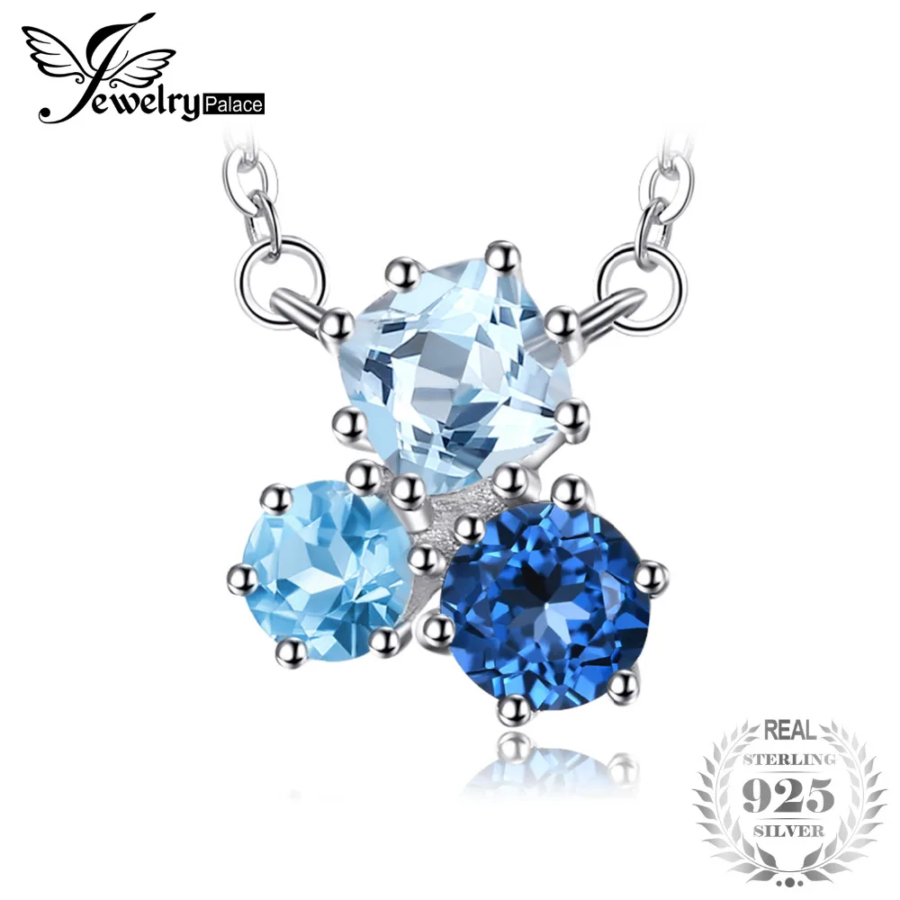 

1.7ct Natural Multi London Blue Topaz Pendant Necklace 925 Sterling Silver Chain Gemstones Choker Statement Necklace Women 45cm